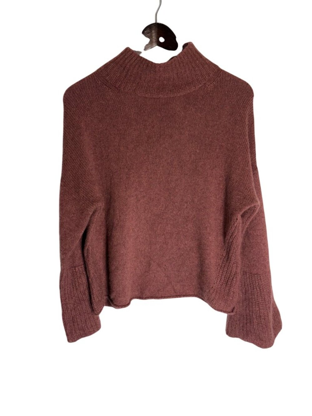 Skull Cashmere Gray Mock Neck Flare Sleeve Cashmere Sweater Rust-sz Medium